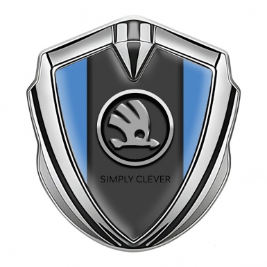 Skoda Emblem Fender Badge Silver Glacial Blue Chrome Logo Design