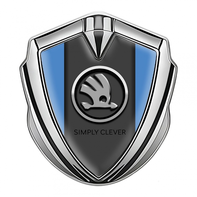 Skoda Emblem Fender Badge Silver Glacial Blue Chrome Logo Design