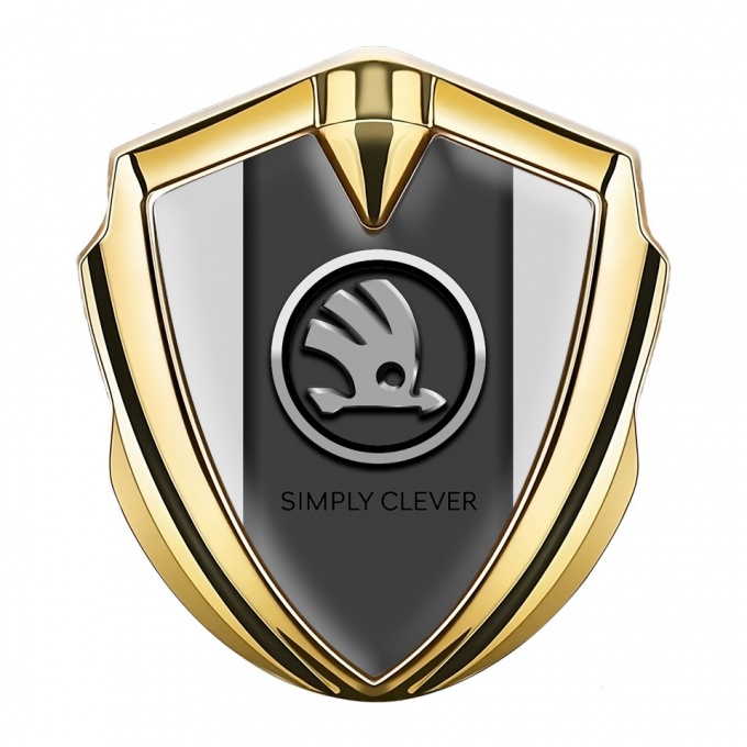 Skoda Metal Emblem Self Adhesive Gold Grey Print Chrome Logo Design