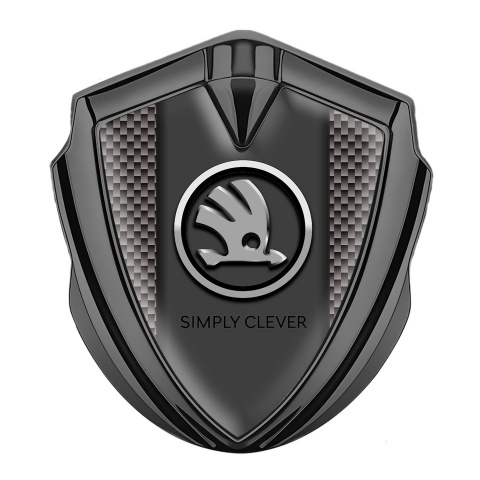 Skoda Fender Emblem Badge Graphite Grey Carbon Chrome Logo Motif