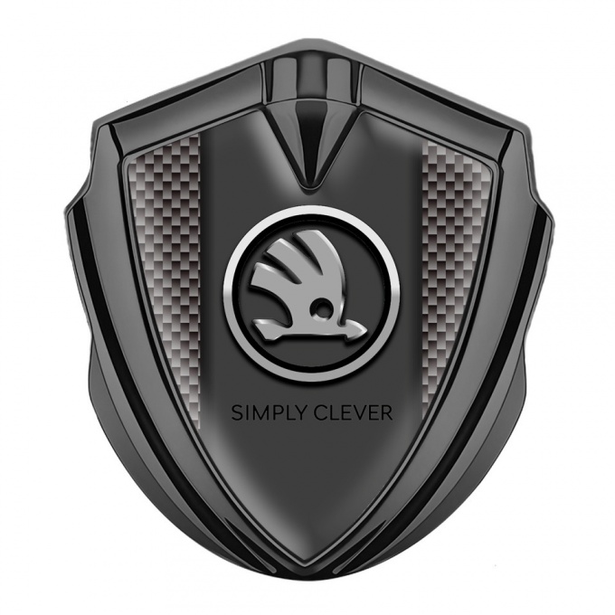 Skoda Fender Emblem Badge Graphite Grey Carbon Chrome Logo Motif