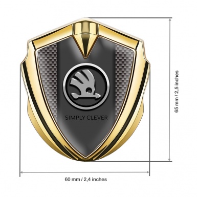 Skoda Fender Emblem Badge Gold Grey Carbon Chrome Logo Motif