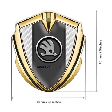 Skoda Domed Emblem Badge Gold White Carbon Chrome Logo Motif