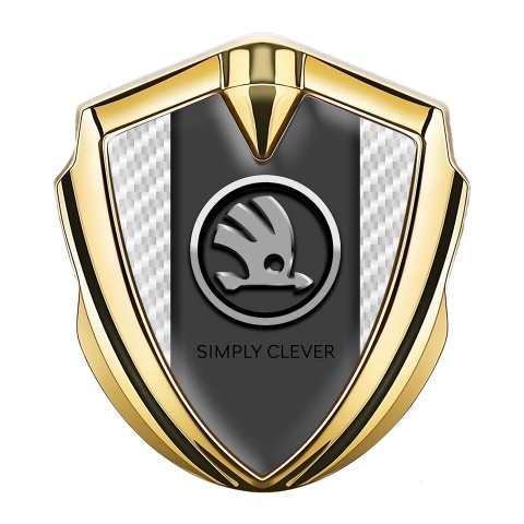 Skoda Domed Emblem Badge Gold White Carbon Chrome Logo Motif