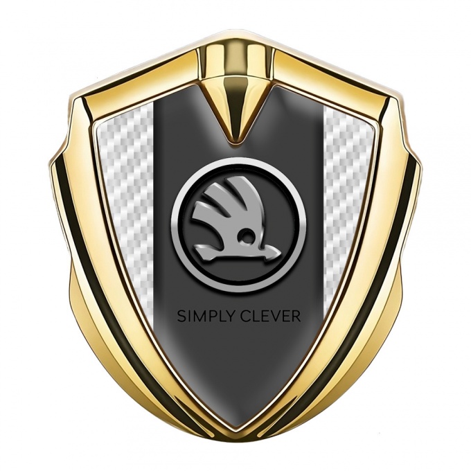 Skoda Domed Emblem Badge Gold White Carbon Chrome Logo Motif