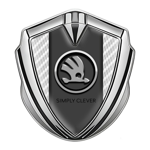 Skoda Domed Emblem Badge Silver White Carbon Chrome Logo Motif