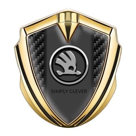 Skoda Bodyside Domed Emblem Gold Black Carbon Chrome Logo Motif