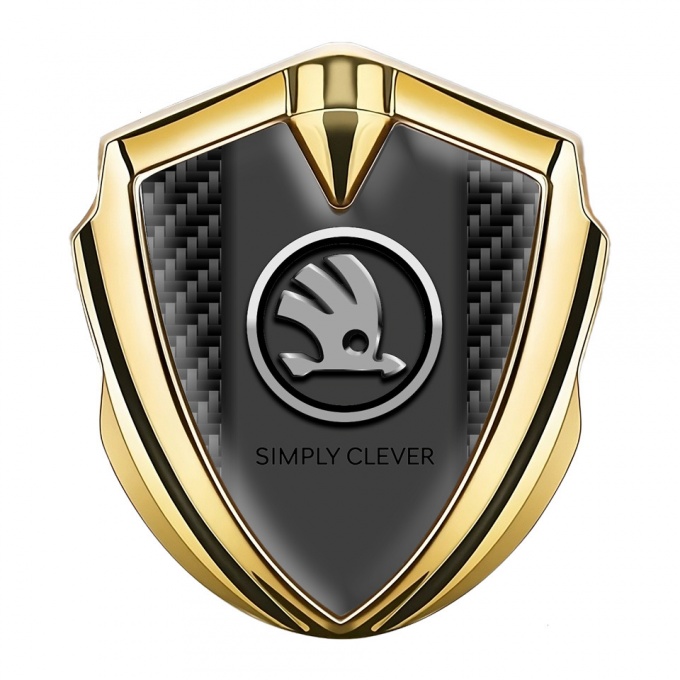 Skoda Bodyside Domed Emblem Gold Black Carbon Chrome Logo Motif