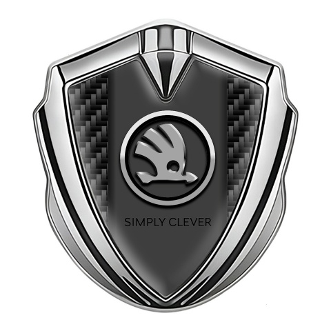 Skoda Bodyside Domed Emblem Silver Black Carbon Chrome Logo Motif