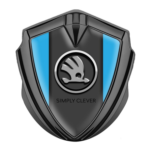 Skoda Emblem Metal Badge Graphite Ice Blue Base Chrome Logo Edition