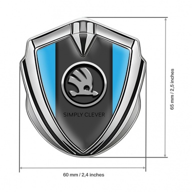 Skoda Emblem Metal Badge Silver Ice Blue Base Chrome Logo Edition