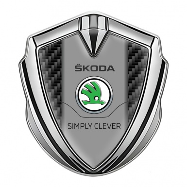Skoda Silicon Emblem Badge Silver Black Carbon Classic Logo Design