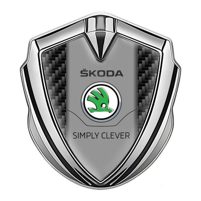 Skoda Silicon Emblem Badge Silver Black Carbon Classic Logo Design