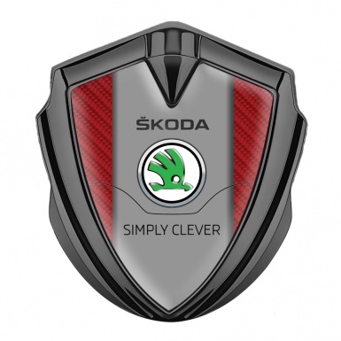 Skoda Emblem Car Badge Graphite Red Carbon Classic Logo Design
