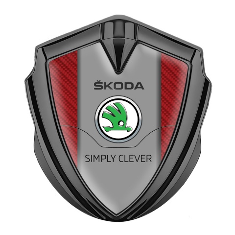 Skoda Emblem Car Badge Graphite Red Carbon Classic Logo Design