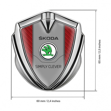 Skoda Emblem Car Badge Silver Red Carbon Classic Logo Design
