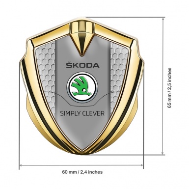 Skoda Badge Self Adhesive Gold Grey Honeycomb Classic Green Logo