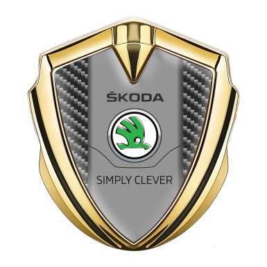 Skoda Emblem Badge Self Adhesive Gold Dark Carbon Classic Green Logo