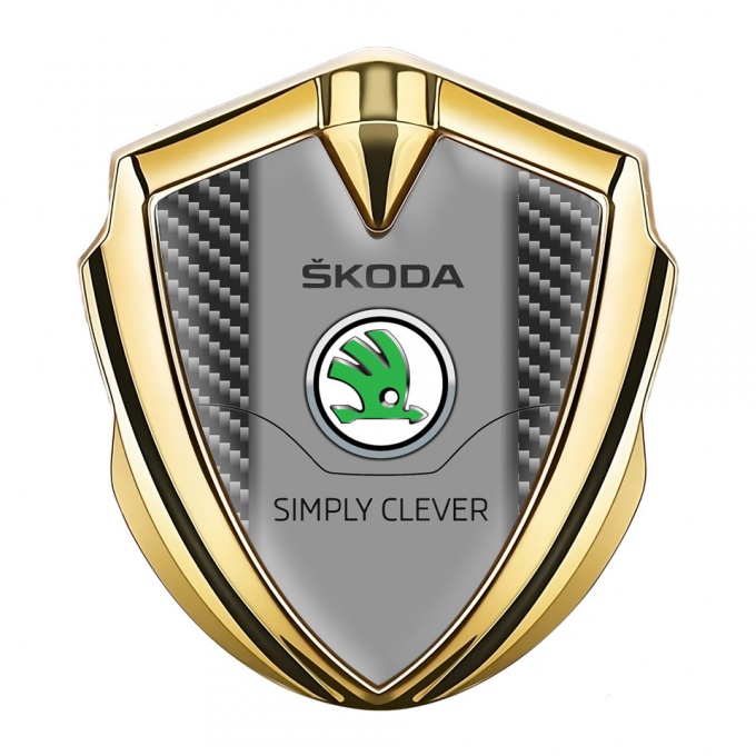 Skoda Emblem Badge Self Adhesive Gold Dark Carbon Classic Green Logo