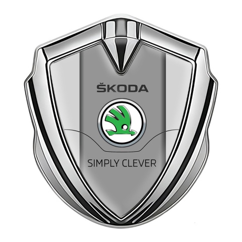 Skoda Metal Emblem Self Adhesive Silver Grey Print Classic Green Logo