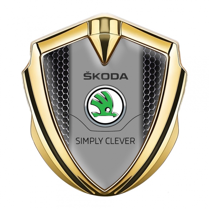 Skoda Fender Emblem Badge Gold Steel Grate Classic Green Logo