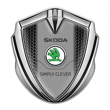 Skoda Fender Emblem Badge Silver Steel Grate Classic Green Logo