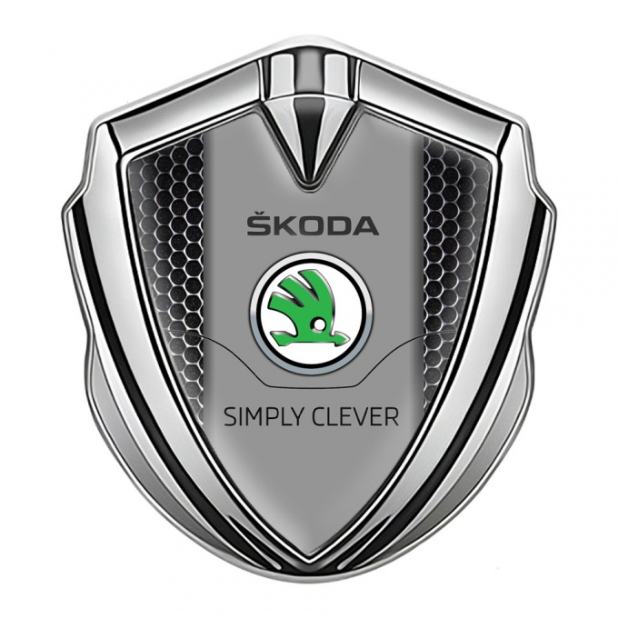 Skoda Fender Emblem Badge Silver Steel Grate Classic Green Logo