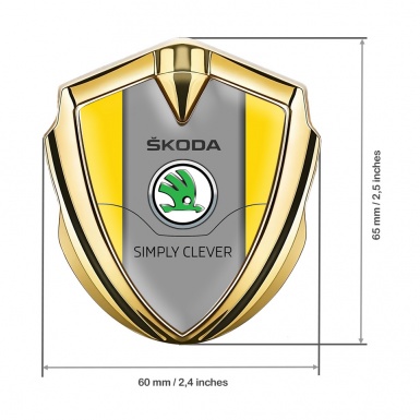 Skoda Emblem Self Adhesive Gold Yellow Print Classic Green Logo
