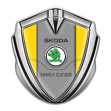 Skoda Emblem Self Adhesive Silver Yellow Print Classic Green Logo