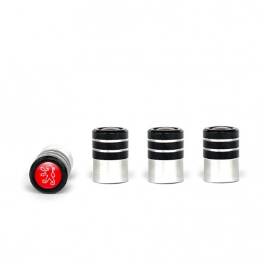 Peugeot Valve Caps Tire Black - Aluminum 4 pcs Red Silicone Sticker