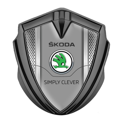 Skoda Bodyside Domed Emblem Graphite Metal Grate Frame Green Logo