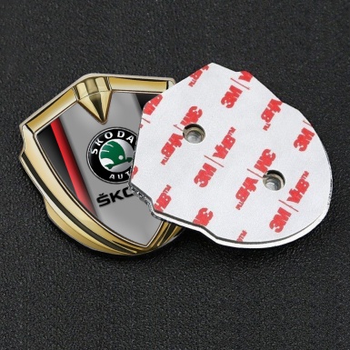 Skoda Emblem Metal Badge Gold Crimson Stripe Black Classic Logo