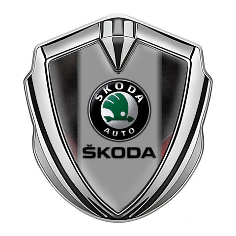 Skoda Bodyside Emblem Self Adhesive Silver Dark Strokes Black Logo