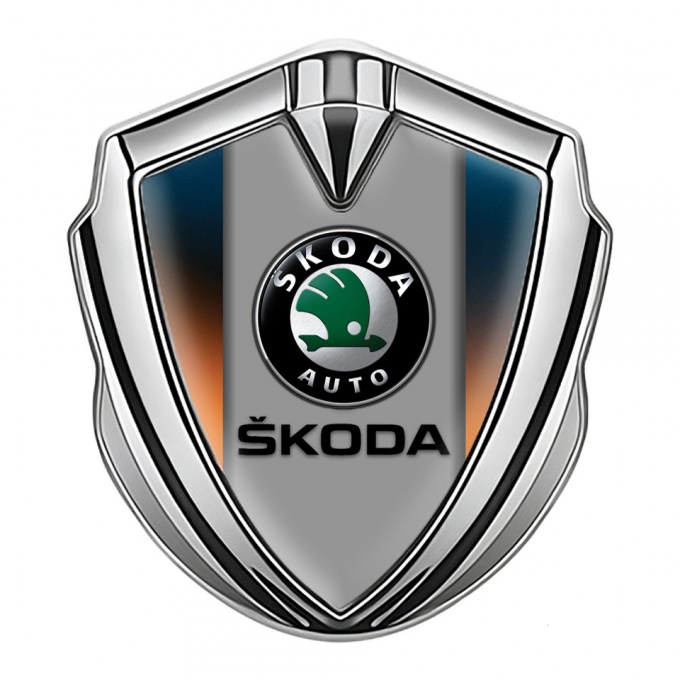 Skoda Domed Emblem Badge Silver Color Gradient Dark Logo Design