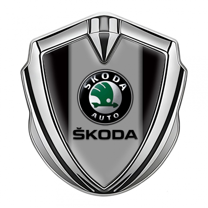 Skoda Emblem Ornament Silver Black Base Dark Logo Edition