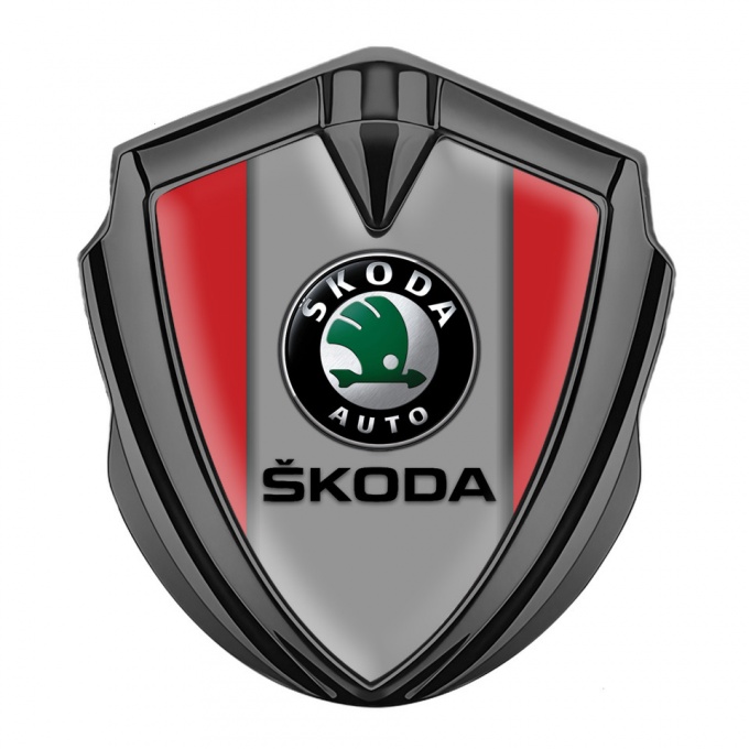 Skoda Emblem Metal Badge Graphite Crimson Base Dark Logo Design