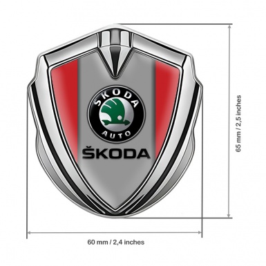 Skoda Emblem Metal Badge Silver Crimson Base Dark Logo Design