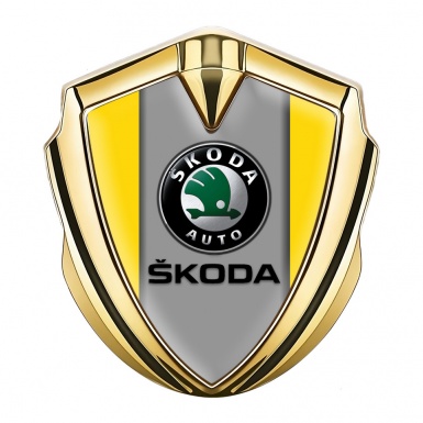 Skoda 3d Emblem Badge Gold Yellow Print Dark Logo Design