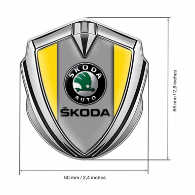 Skoda 3d Emblem Badge Silver Yellow Print Dark Logo Design