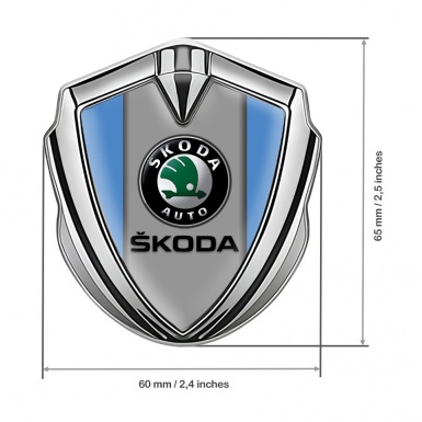 Skoda Metal Domed Emblem Silver Glacial Blue Dark Logo Edition