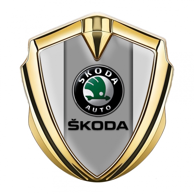 Skoda Badge Self Adhesive Gold Moon Grey Dark Logo Edition