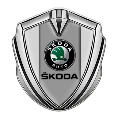 Skoda Badge Self Adhesive Silver Moon Grey Dark Logo Edition
