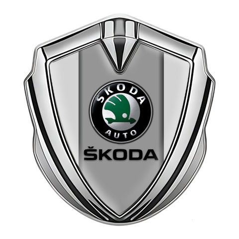 Skoda Badge Self Adhesive Silver Moon Grey Dark Logo Edition