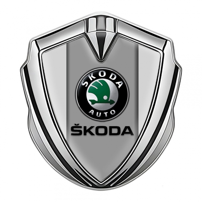 Skoda Badge Self Adhesive Silver Moon Grey Dark Logo Edition