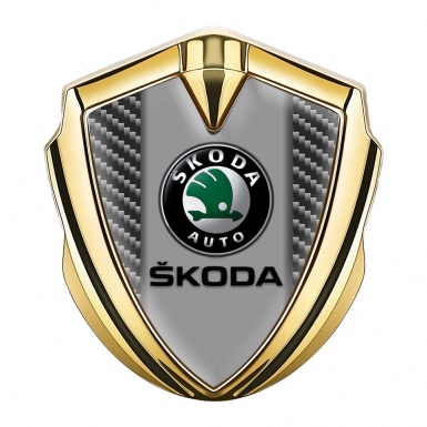 Skoda Emblem Badge Self Adhesive Gold Carbon Fiber Dark Logo Edition