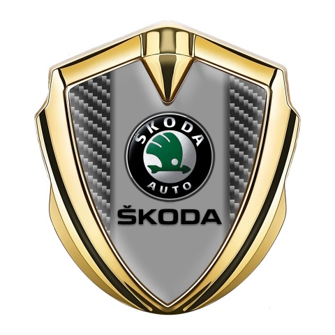 Skoda Emblem Badge Self Adhesive Gold Carbon Fiber Dark Logo Edition