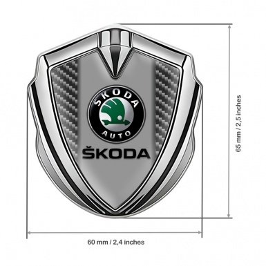 Skoda Emblem Badge Self Adhesive Silver Carbon Fiber Dark Logo Edition
