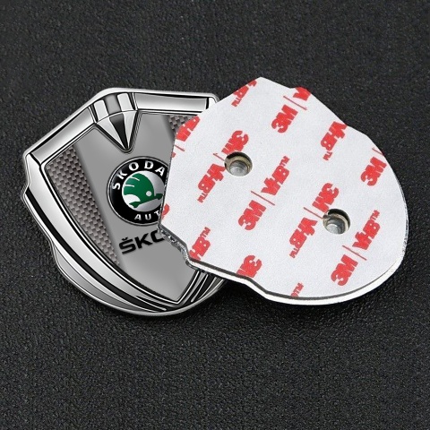 Skoda Emblem Fender Badge Silver Grey Carbon Dark Logo Edition