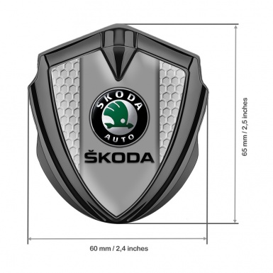 Skoda Metal Emblem Self Adhesive Graphite Honeycomb Pattern Dark Logo