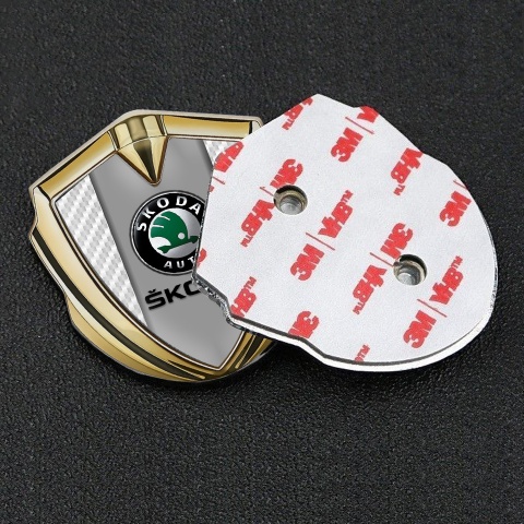 Skoda Fender Emblem Badge Gold White Carbon Dark Logo Design